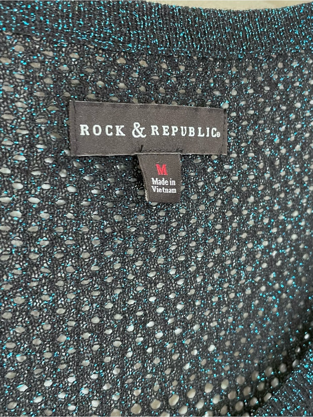 Rock & Republic Blue Glitter Fishnet Shirt M